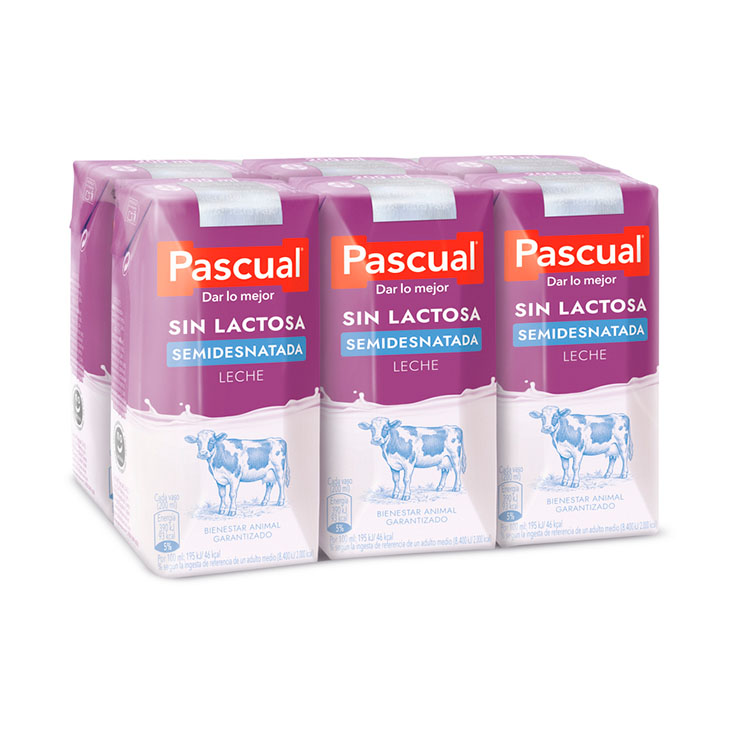 LECHE SEMIDESNATADA SIN LACTOSA PASCUAL P6