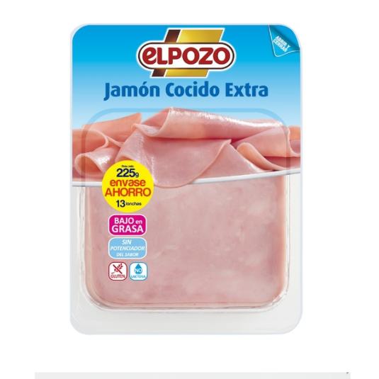 JAMÓN COCIDO EXTRA BAJO GRASA LONCHAS EL POZO 225G