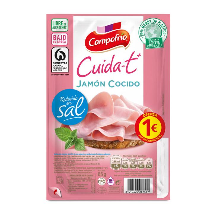 JAMÓN COCIDO R/SAL CUIDATE LONCHAS CAMPOFRIO 65G