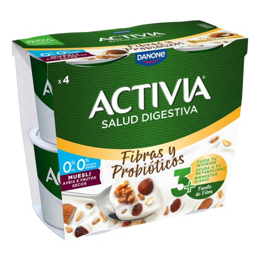 YOGUR BIFIDUS DESNATADO FIBRA MUESLI ACTIVIA 0% DANONE P4 120G/U