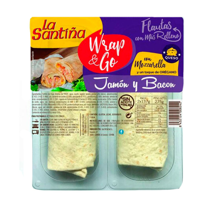 FLAUTA JAMON, BACON Y MOZZARELA LA SANTIÑA 275G