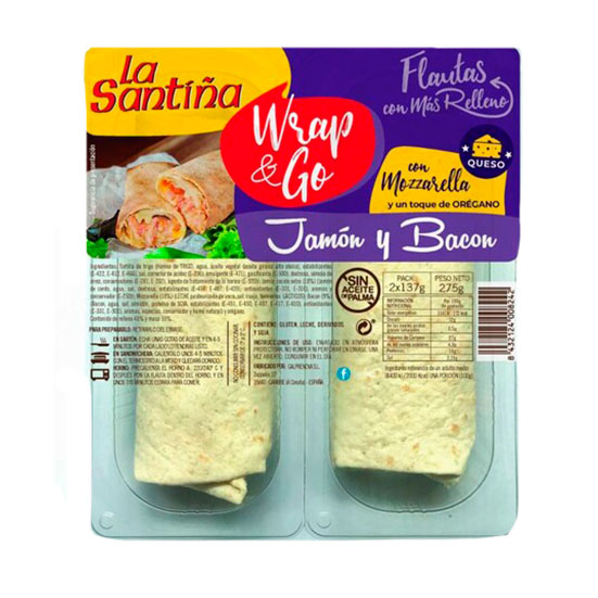 FLAUTA JAMON, BACON Y MOZZARELA LA SANTIÑA 275G