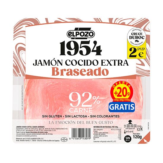 Jamon cocido extra braseado 1954 El pozo 140g