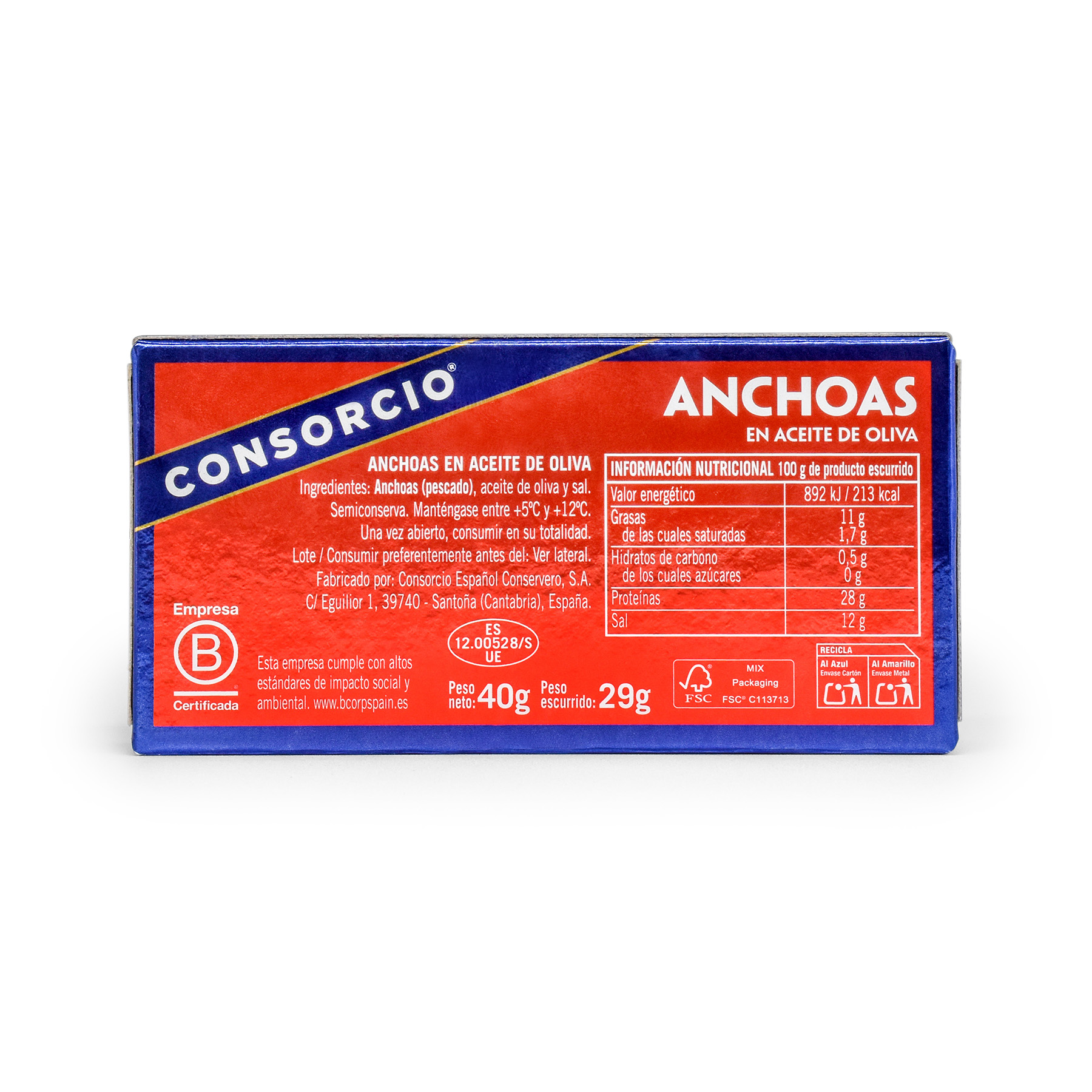 FILETE DE ANCHOA ACEITE OLIVA RR42 CONSORCIO 29G ESCURR