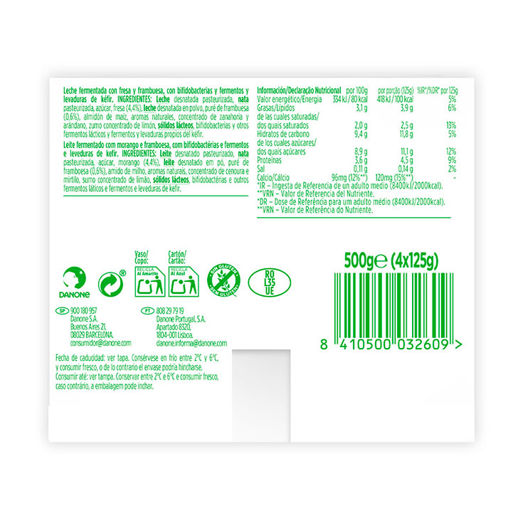 KEFIR FRESA FRAMBUESA ACTIVIA DANONE P4 125G/U