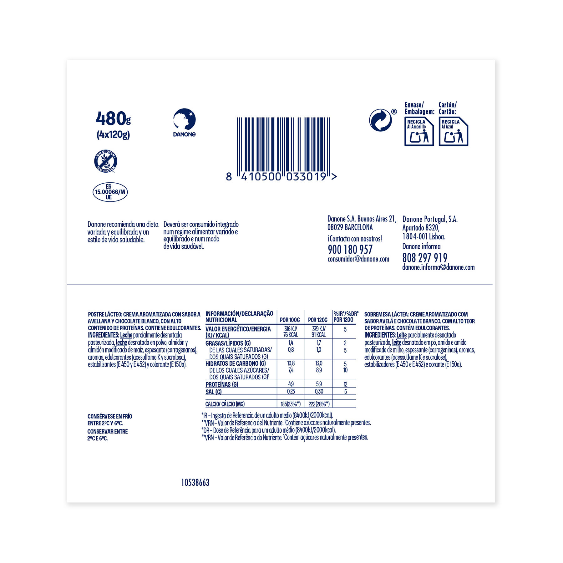 NATILLA AVELL/CHOCO BLANCO PROTEINA DANONE P4 120G/U