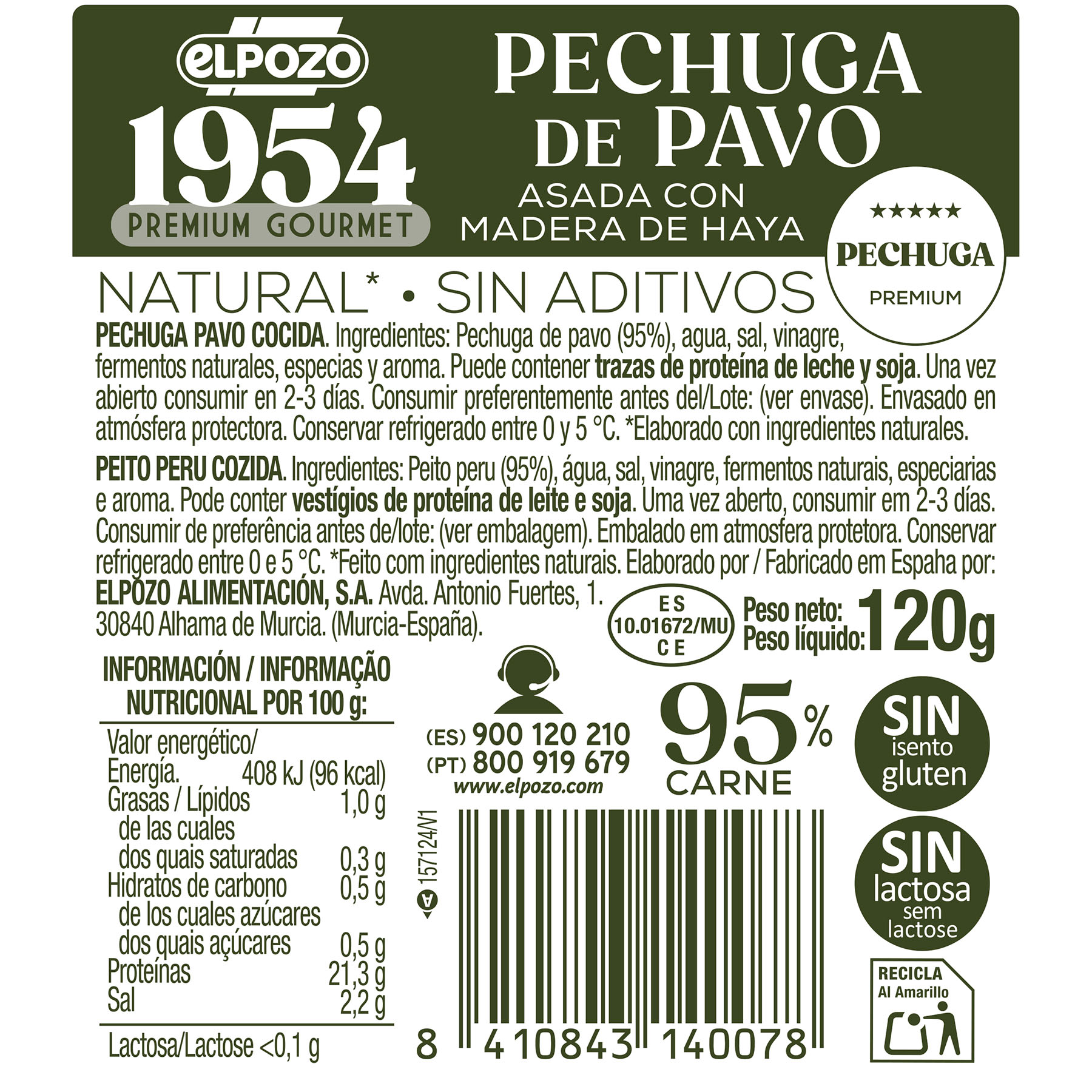 Pechuga pavo asado natural 95% sin aditivos 1954 El pozo 120g