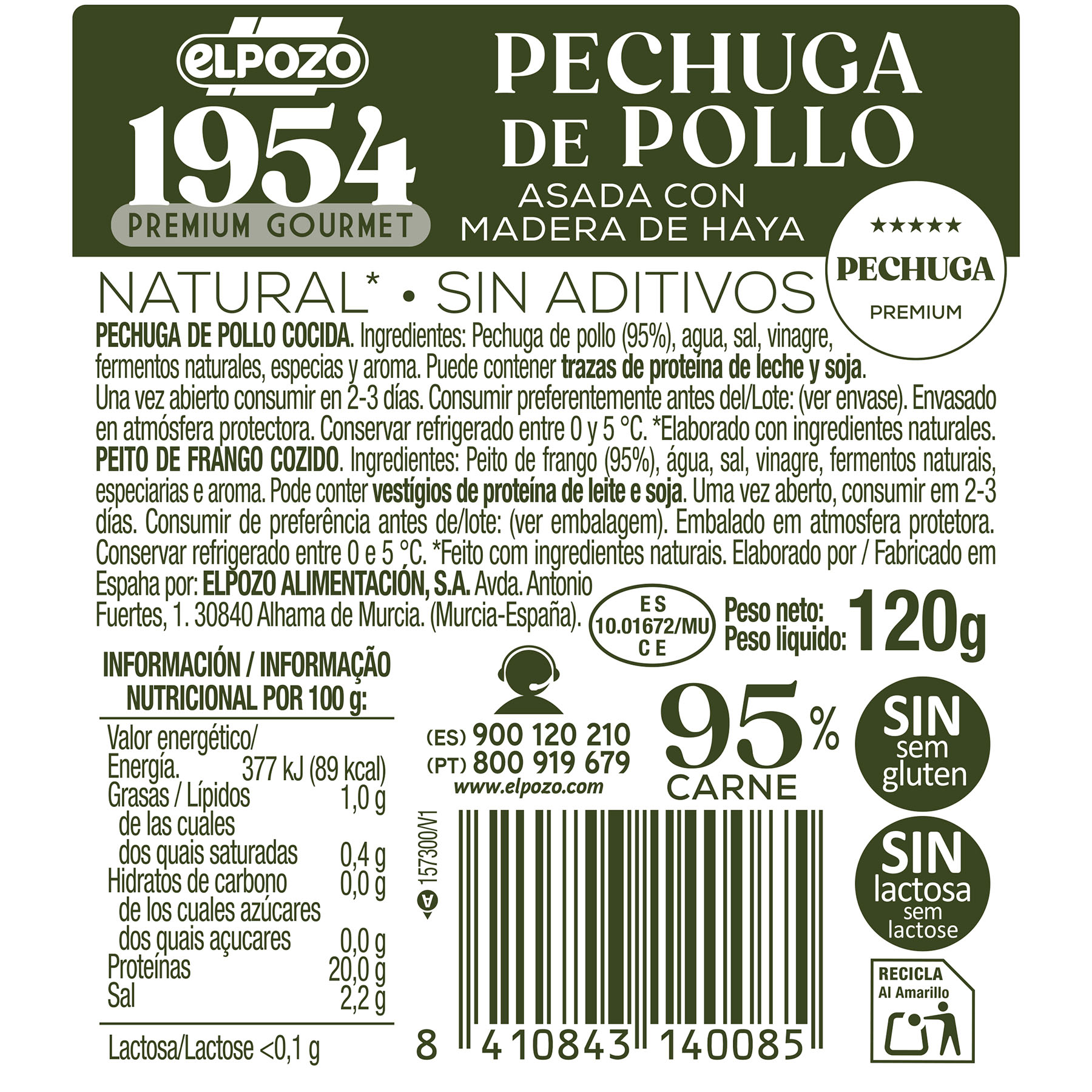Pechuga pollo asado natural 95% sin aditivos 1954 El pozo 120g