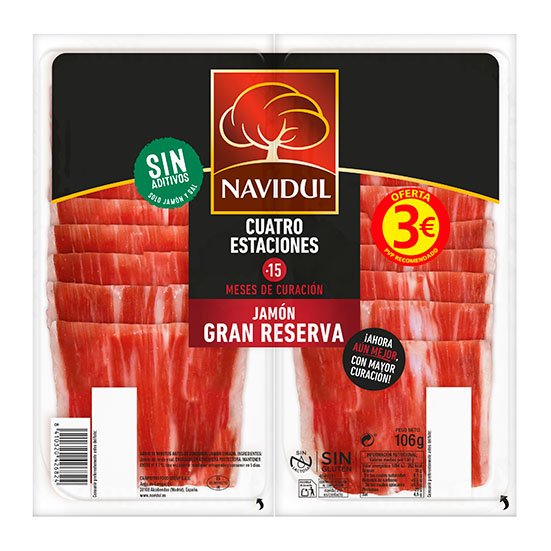 Jamón curado lonchas Navidul p2 53g/u 3€