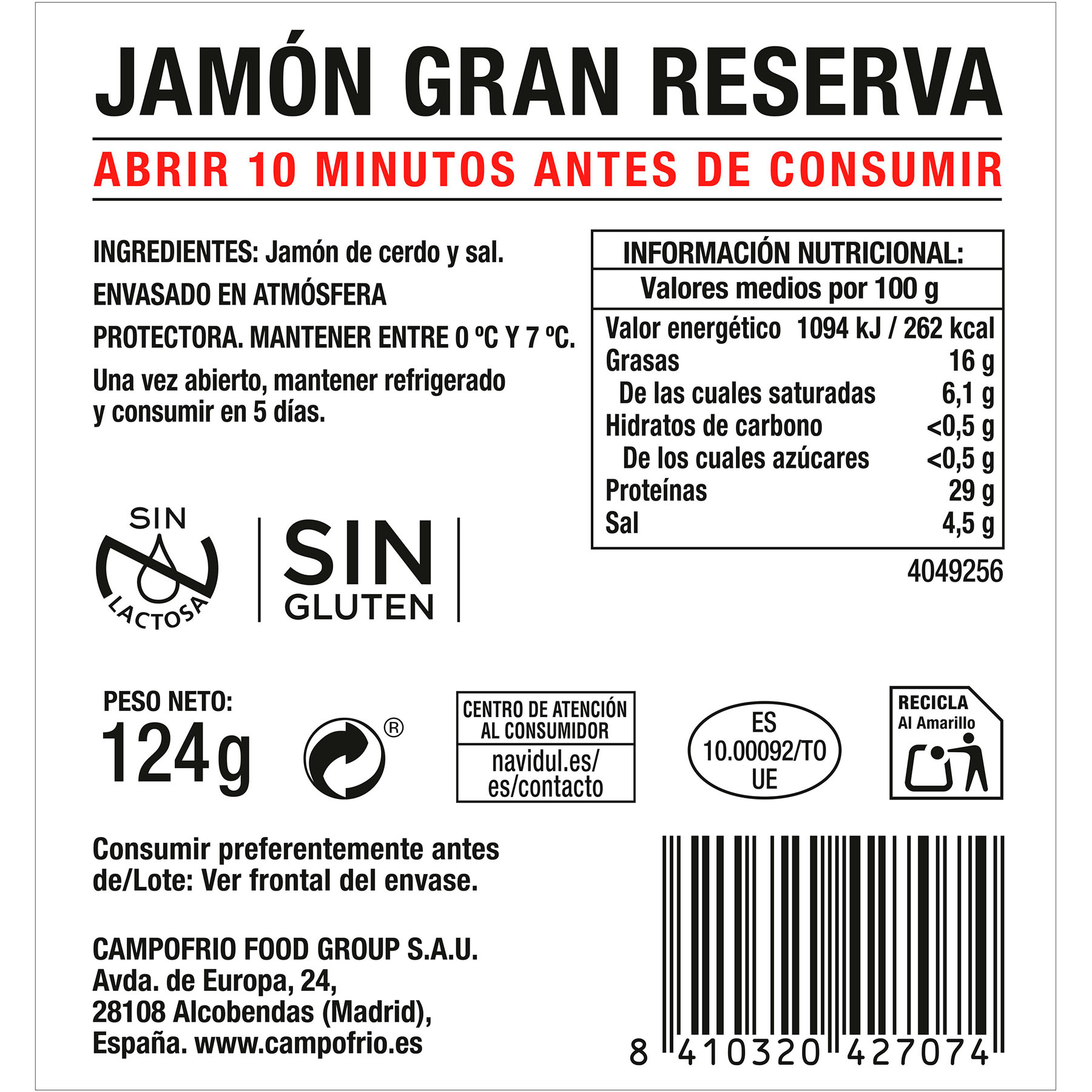 Jamón curado 4estaciones gran reserva Navidul 124g