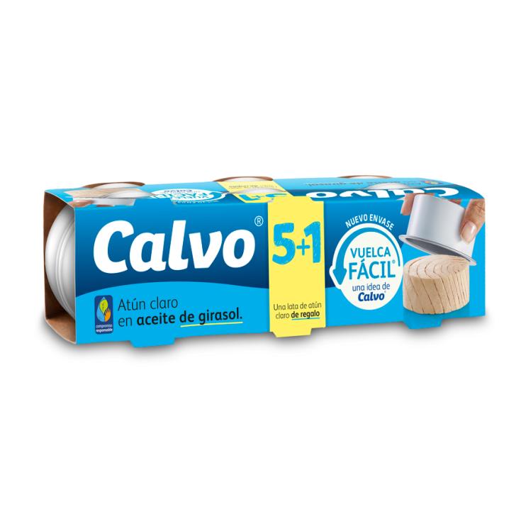 ATUN CLARO ACEITE GIRASOL LATA CALVO P5+1 52G/U ESCUR