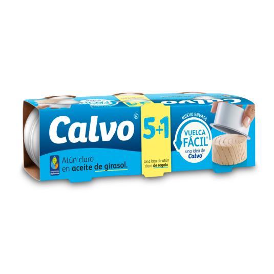 ATUN CLARO ACEITE GIRASOL LATA CALVO P5+1 52G/U ESCUR