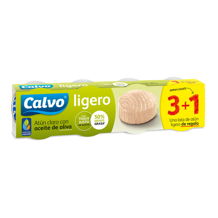 ATUN CLARO ACEITE OLIVA LIGERO LATA CALVO P3 +1 56G/U ESCUR