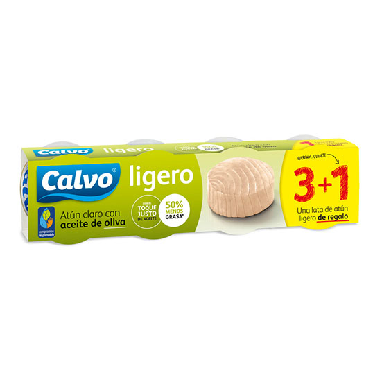 ATUN CLARO ACEITE OLIVA LIGERO LATA CALVO P3 +1 56G/U ESCUR