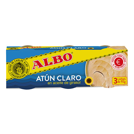 ATUN CLARO ACEITE GIRASOL RO100 ALBO P3 92G ESCURR