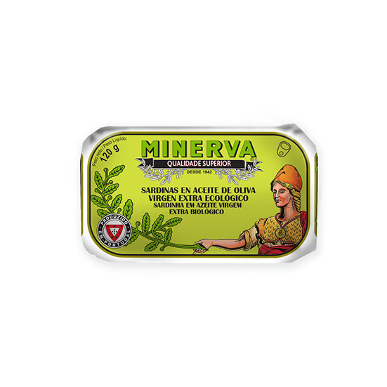 SARDINA ACEITE DE OLIVA BIO LATA MINERVA 80G ESCUR