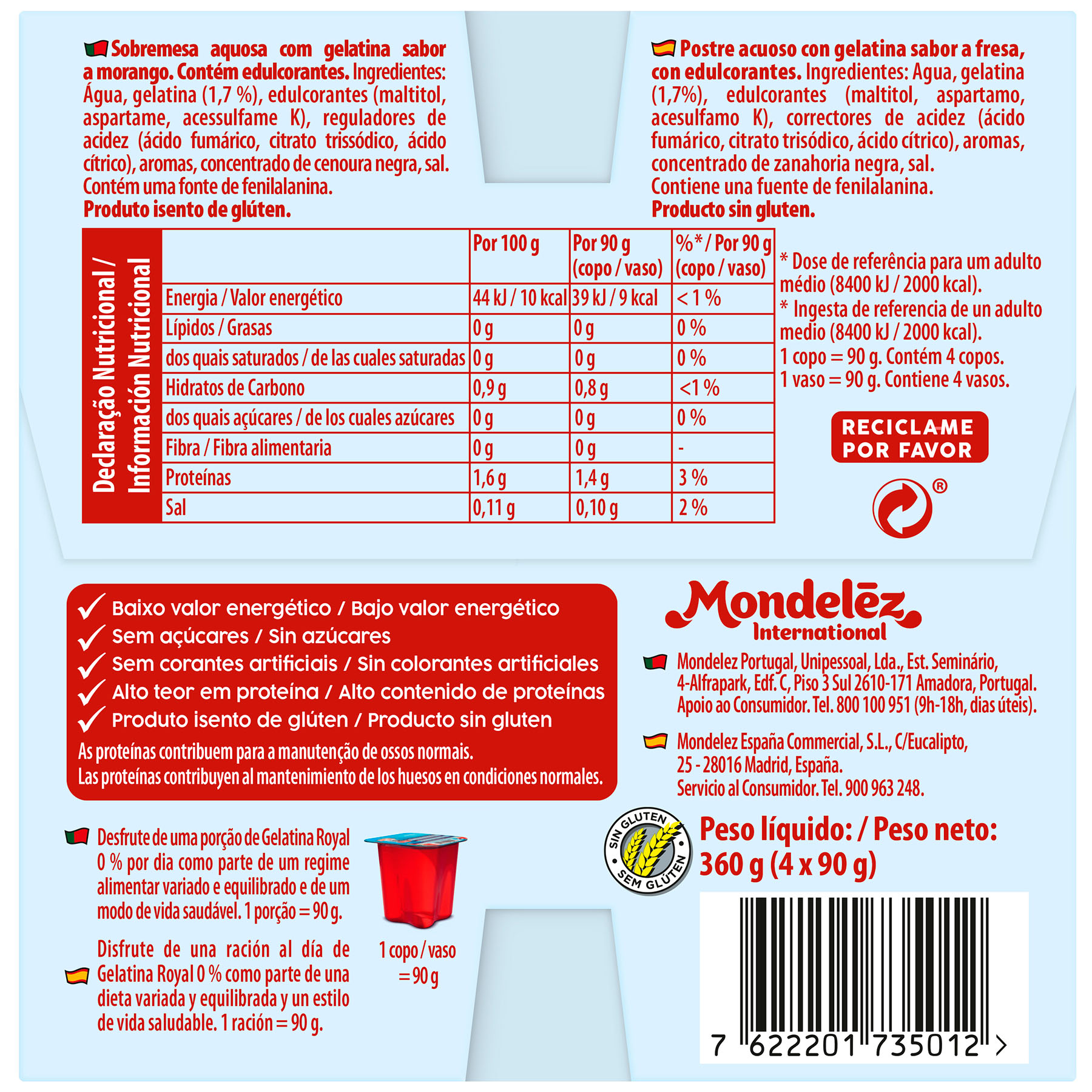 GELATINA FRESA 0% AZUCARES ROYAL P4 90G/U