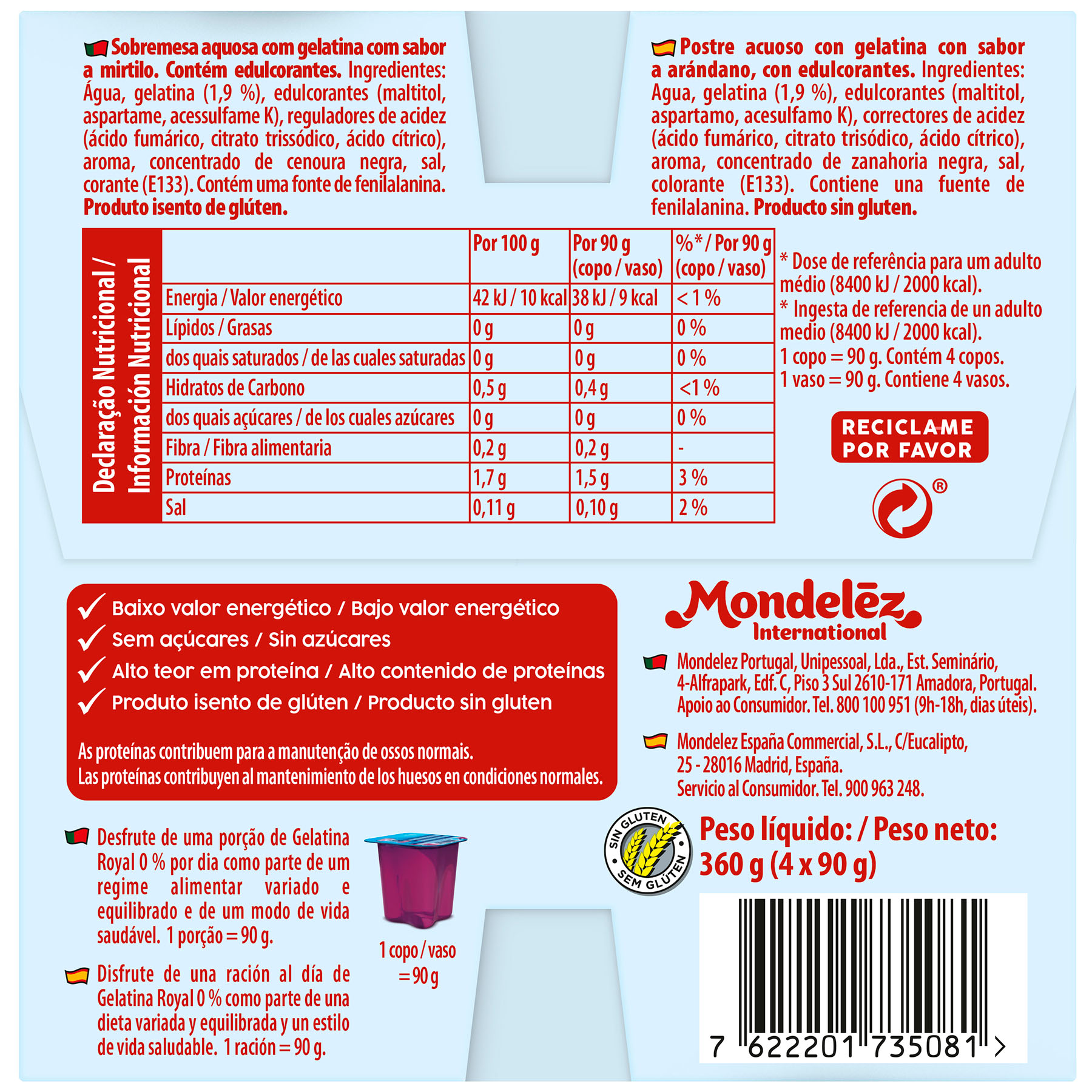 GELATINA ARANDANOS 0% AZUCARES ROYAL P4 90G/U