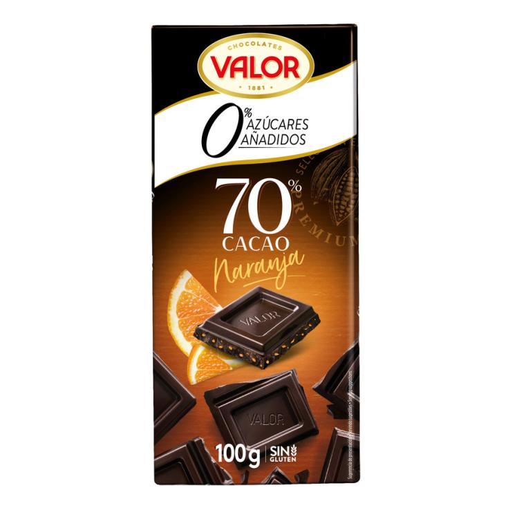 CHOCOLATE NEGRO C/NARANJA S/AZÚCAR 70% VALOR 100G - LaDespensa