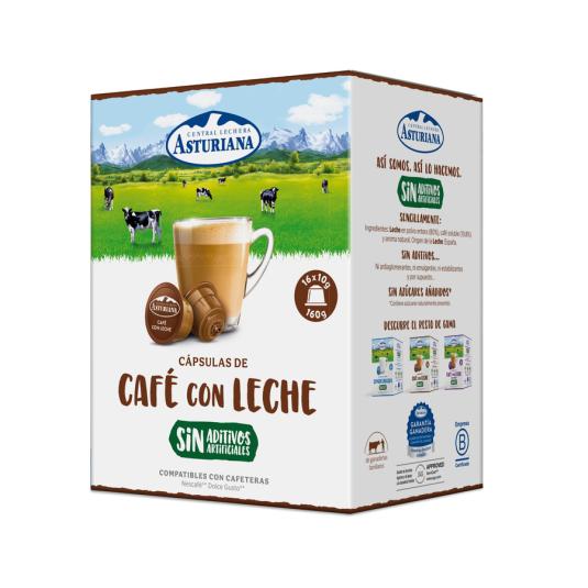 Central Lechera Asturiana Cápsulas de Café con Leche sin Lactosa, 4 x 16  cápsulas & Cápsulas de Café con Leche, 4 x 16 cápsulas