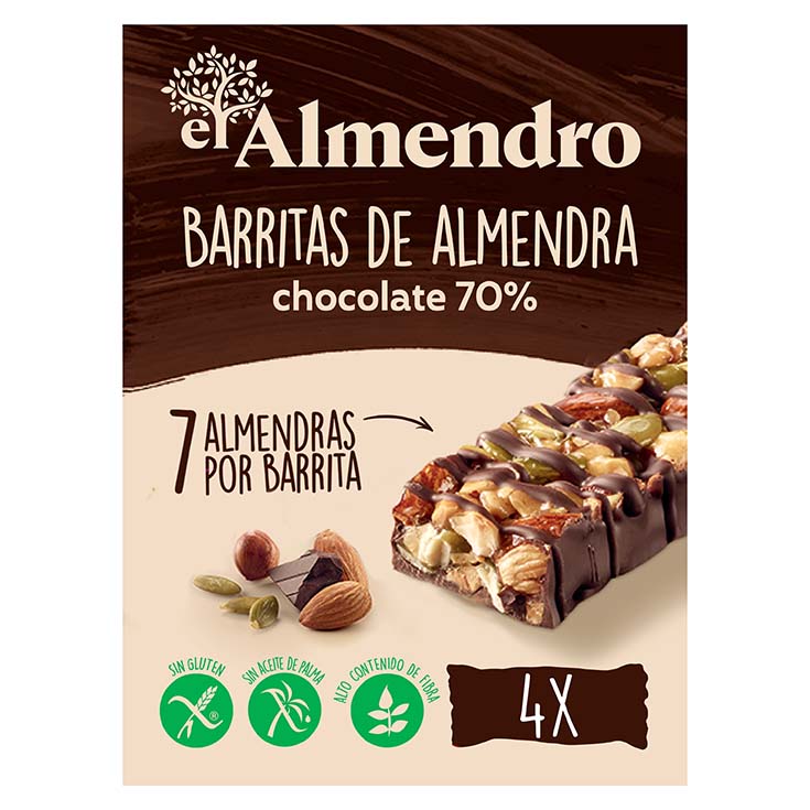 BARRITA CEREALES ALMENDRA CHOCOLATE NEGRO 70% EL ALMENDRO 100G
