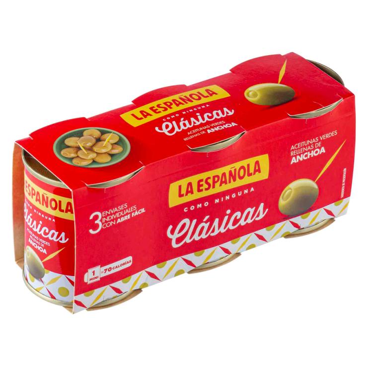 ACEITUNA VERDE RELLENAS ANCHOA LATA LA ESPAÑOLA P3 50G/U ESCURR