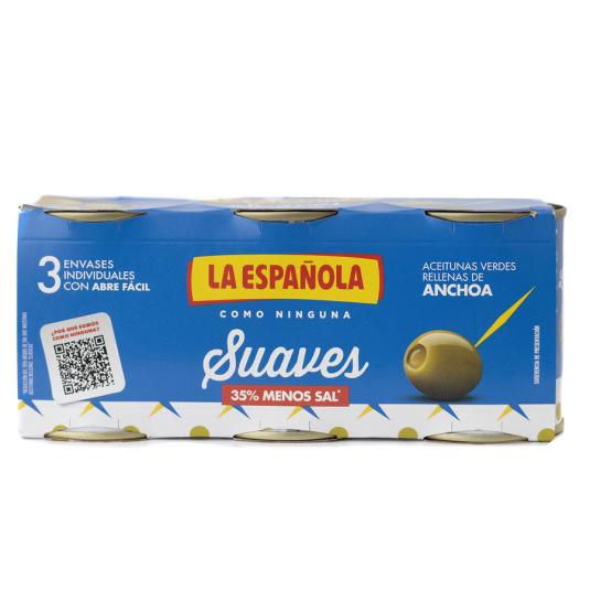 ACEITUNA VERDE RELLENA ANCHOA SUAVE LATA LA ESPAÑOLA P3 50G/U ESCURR