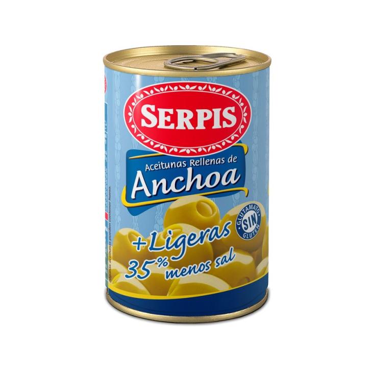 ACEITUNA VERDE RELLE ANCHOA LIGERA -35%SAL SERPIS 130G