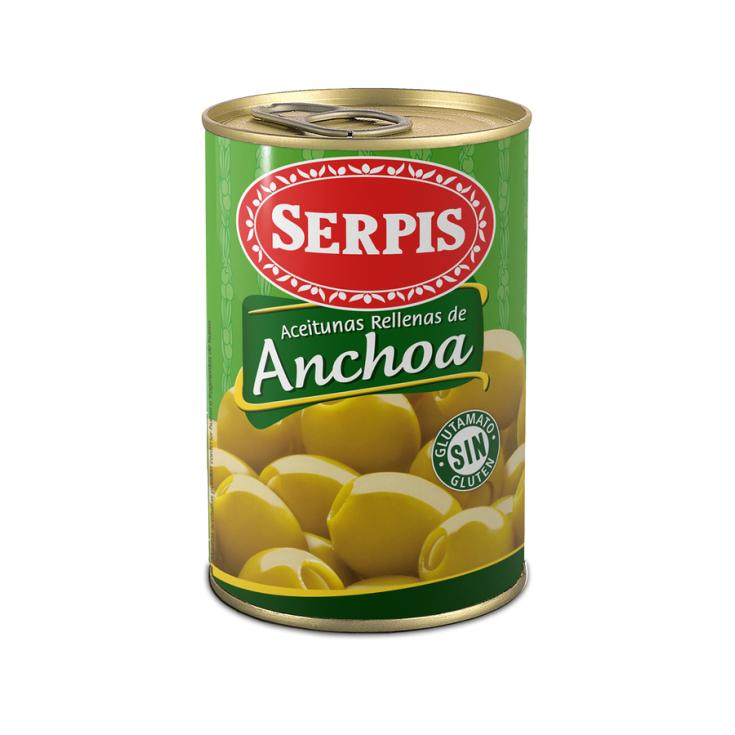 ACEITUNAS VERDE RELLENAS ANCHOA LATA SERPIS 130G