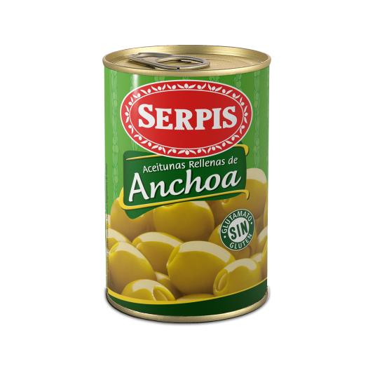 ACEITUNAS VERDE RELLENAS ANCHOA LATA SERPIS 130G