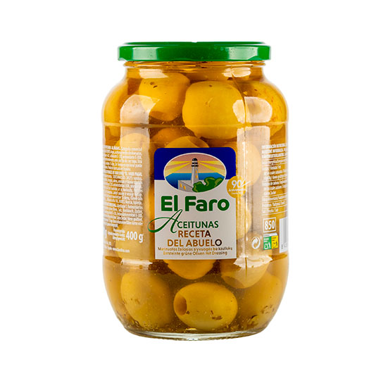 Aceitunas gordal receta abuelo cristal El Faro 400g escurr