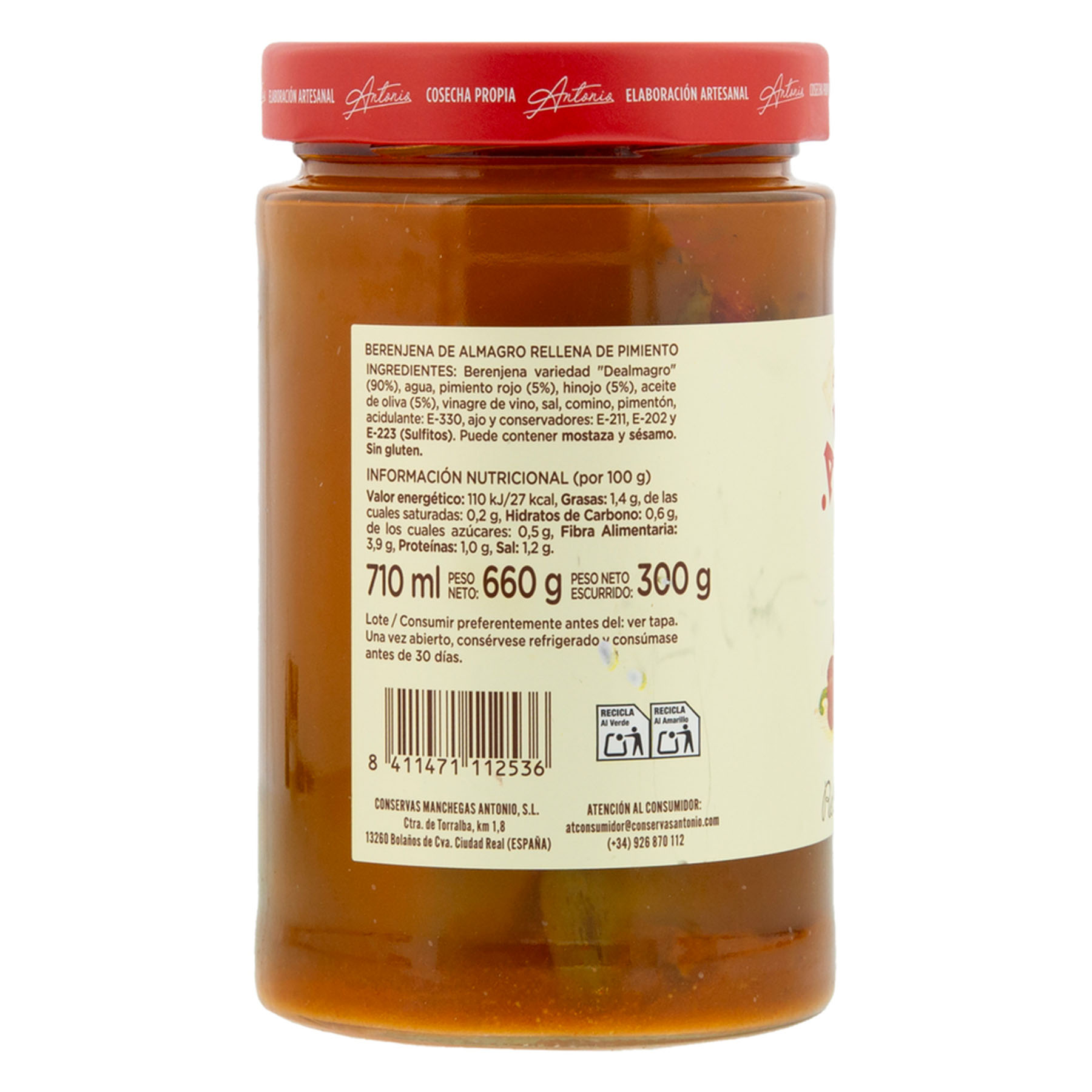 BERENJENA RELLENA PIMIENTOS CRISTAL ANTONIO 300G ESCURR