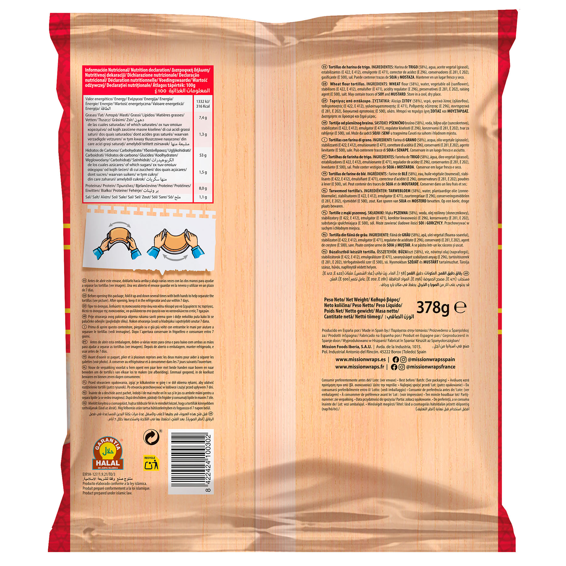 Tortillas trigo durum Mission 378g