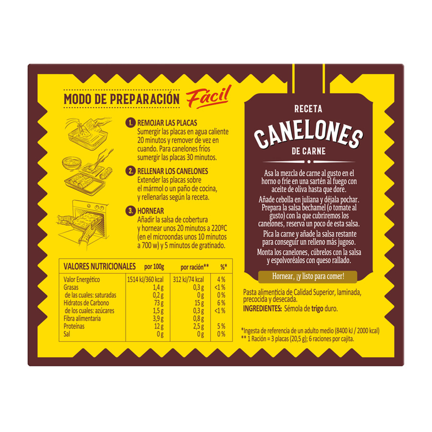 CANELONES PRECOCIDOS PLACAS EL PAVO P18 125G