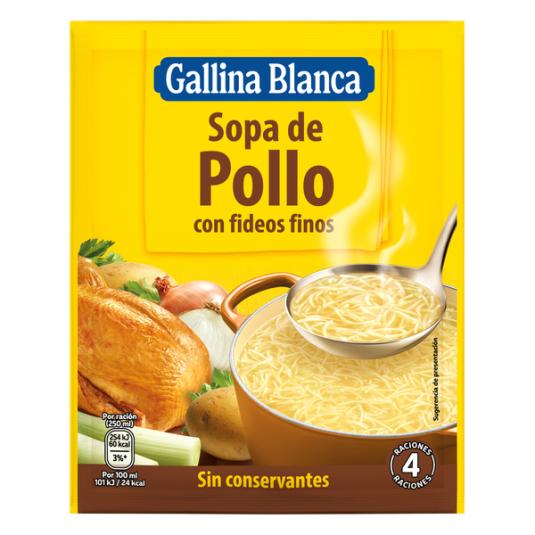 SOPA SOBRE POLLO C/FIDEOS FINOS GALLINA BLANCA 90G