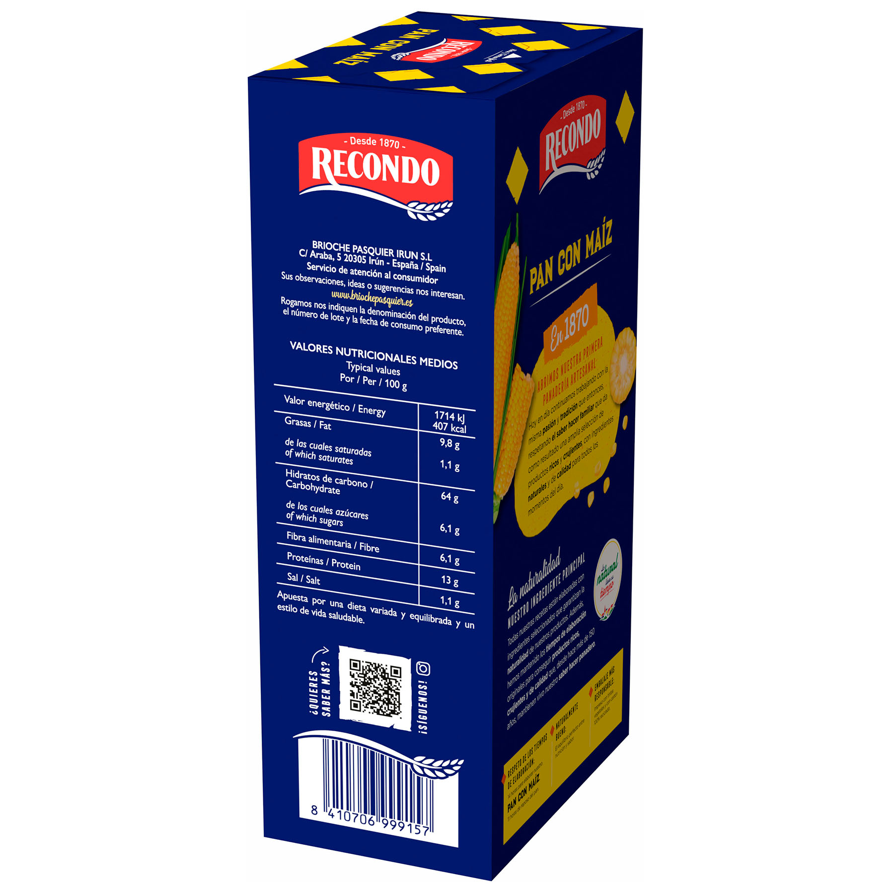 PAN DE MAÍZ C/PIPAS Y CÚRCUMA RECODNO 240G