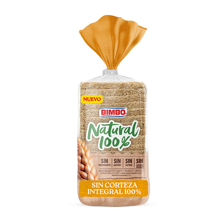 PAN DE MOLDE INTEGRAL S/CORTEZA 100% NATURAL BIMBO 450G