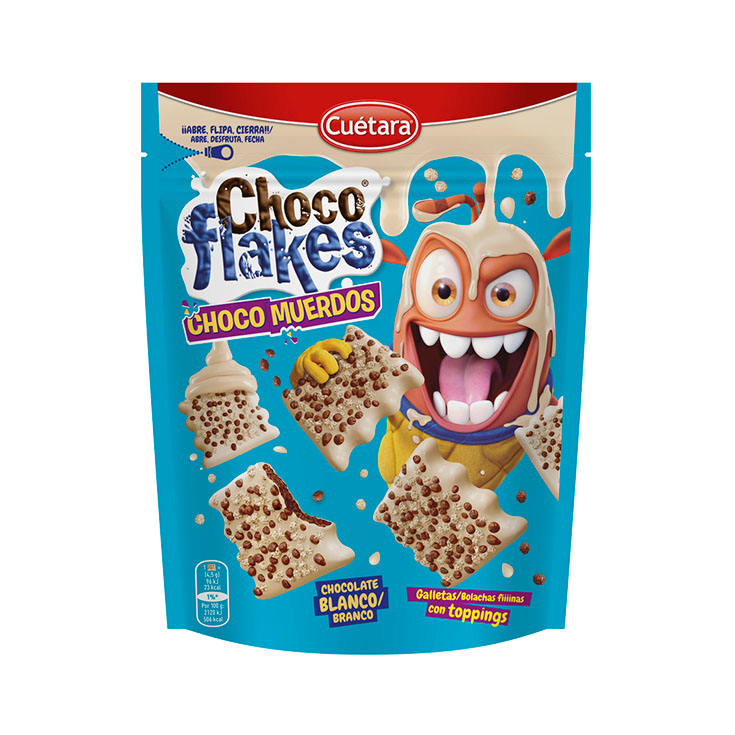 GALLETAS FLAKES CHOCO MUERDOS BLANCO CUETARA 87G