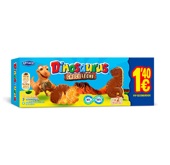 GALLETA DINOSAURIOS CHOCOLATE C/LECHE ARTIACH 85G