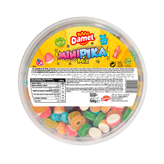 GOMINOLAS SURTIDO MINIPIKA TARRINA DAMEL 500G