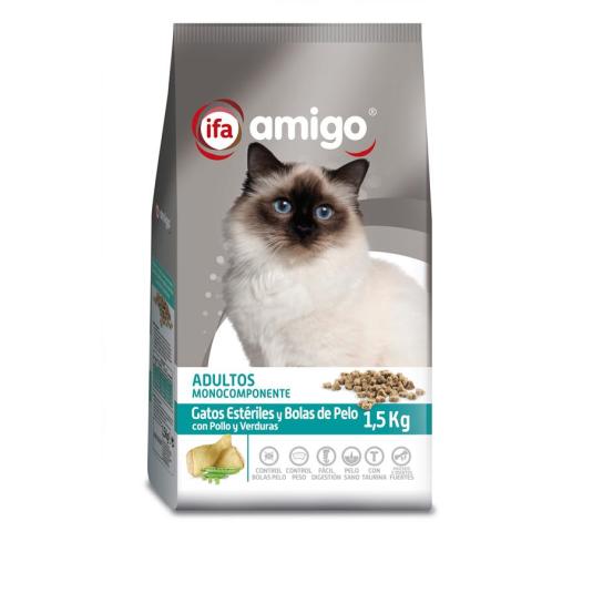 COMIDA SECA GATO ESTERIL Y BOLAS PELO SACO IFA AMIGO 1.5KG