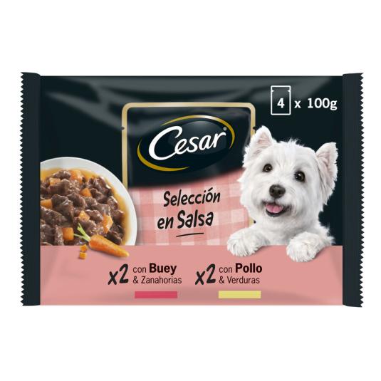 COMIDA HÚMEDA PERRO SALSA POLL/BUEY CESAR P4 100G/U