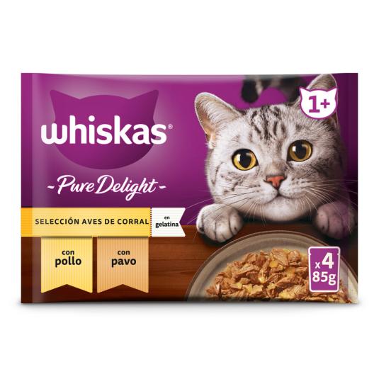 COMIDA HÚMEDA GATO AVES GELATINA PURE DELIGHT WHISKAS P4 85G/U