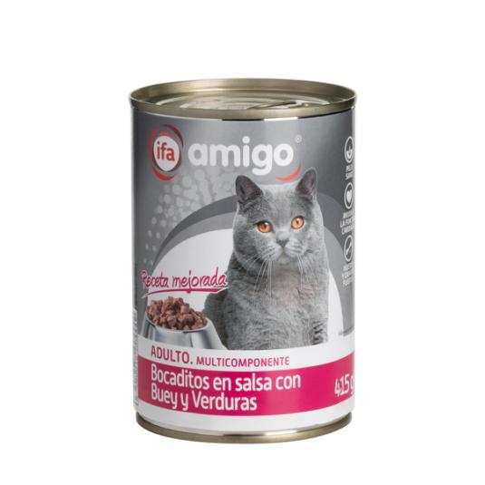 COMIDA HÚMEDA GATO BOCADOS BUEY LATA IFA AMIGO 415G