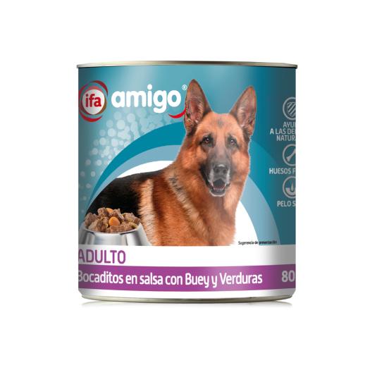 COMIDA PERRO BOCADOS BUEY/VERDURA LATA IFA AMIGO 720G