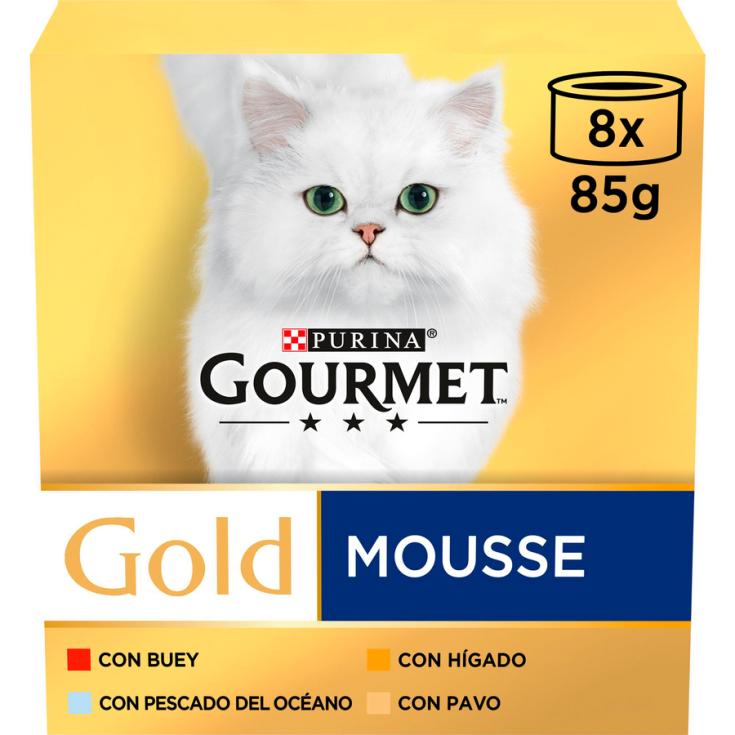 COMIDA GATO HÚMEDO GOLD MOUSSE BUEY SURTIDO PURINA GOURMET P8 85G/U