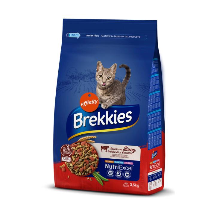 COMIDA SECA GATO RECETA CON BUEY SACO BREKKIES 3.5KG