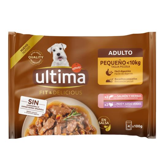COMIDA HÚMEDA PERRO EN SALSA PAVO/SALMÓN ULTIMA P4 100G/U