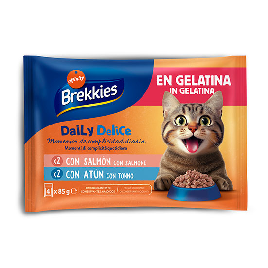 COMIDA GATO HÚMEDO SALMÓN/ATÚN SOBRES BREKKIES P4 85G/U