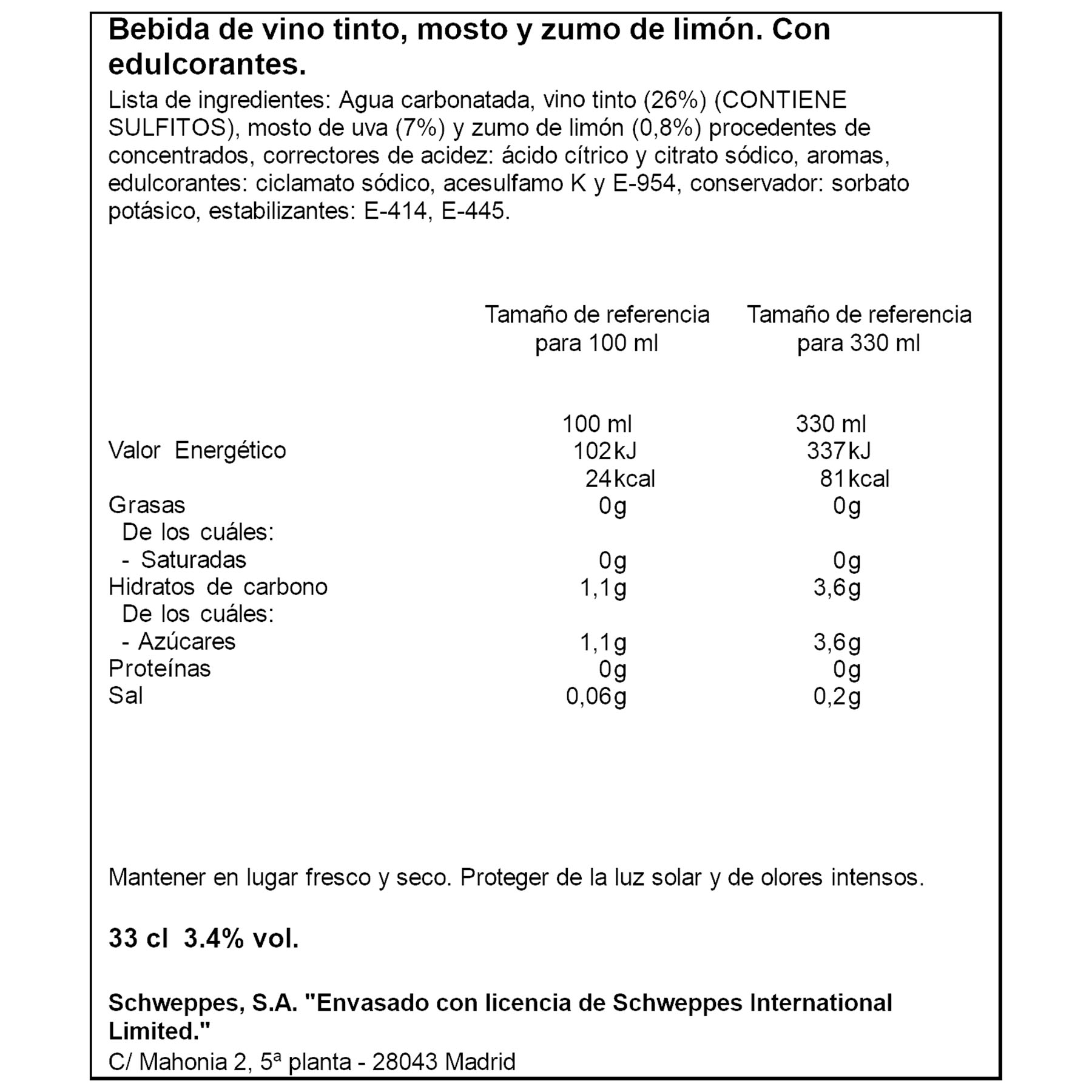 TINTO VERANO LIMON LA CASERA  330ML